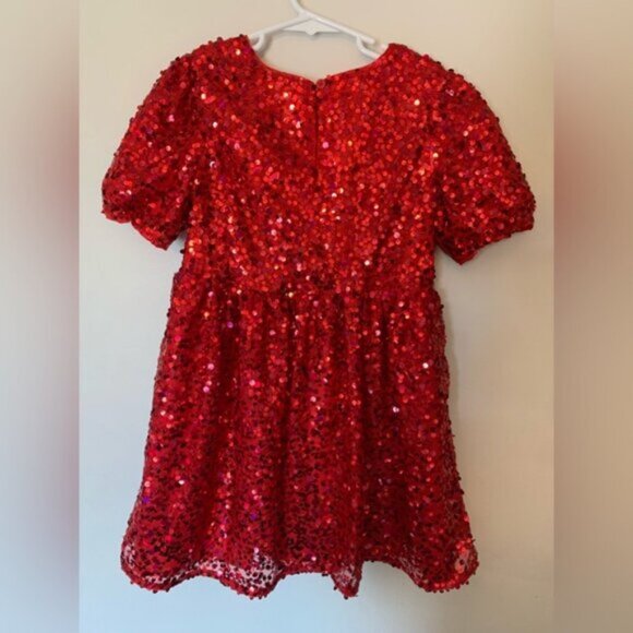 Girls Red Sequin Dress Size 6/7 Holiday Special Occasion Christmas - Picture 2 of 5